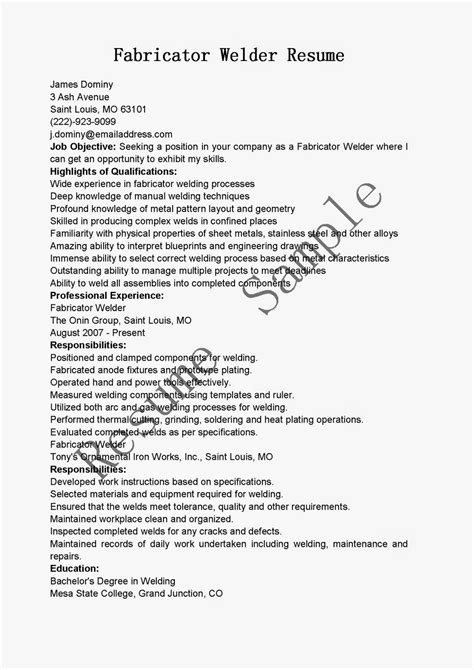 Resume Samples: Fabricator Welder Resume Sample