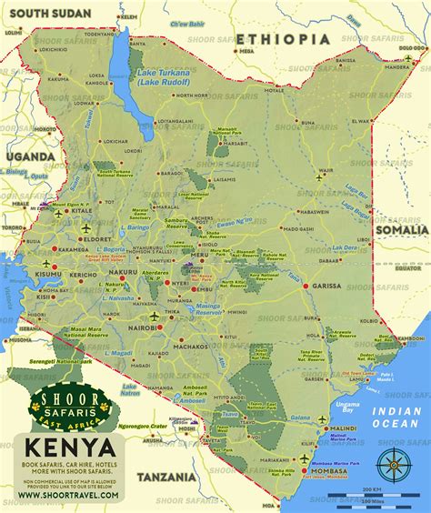 Detailed Kenya Map with Cities & National Parks, free to download as PDF, Large Size