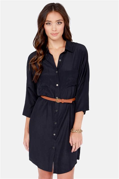 Cute Navy Blue Dress - Shirt Dress - Belted Dress - $40.00 - Lulus