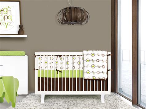 Green and Brown Bloom 4-piece Crib Set - Contemporary - Baby Bedding - by OLLI+LIME