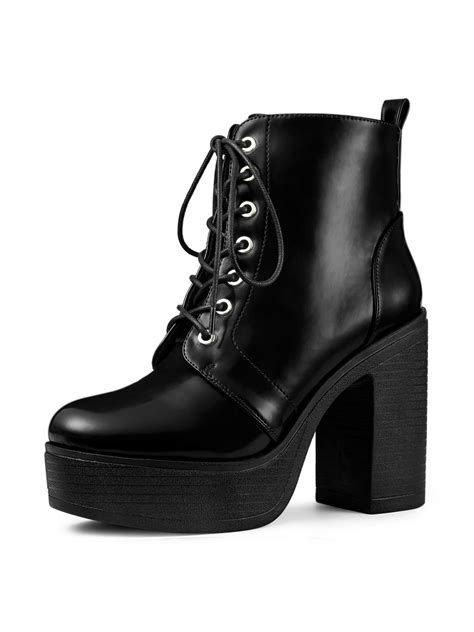 Allegra K - Women's Platform Chunky High Heel Lace Up Combat Boots - Walmart.com