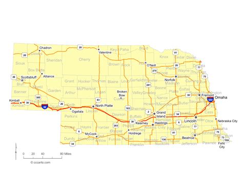 Nebraska's Roads - Nebraska's Interstates and Highways Map - CCCarto.com