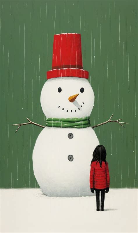 Snowman drawing winter red. AI | Free Photo Illustration - rawpixel