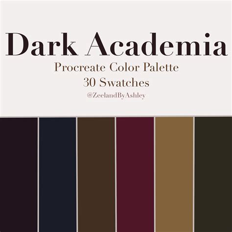 Dark Academia Inspired Procreate Color Palette, 30 Swatches, for iPad, Instant Download Dark ...