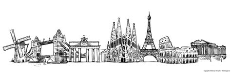 Landmarks of Europe – Line art illustrations