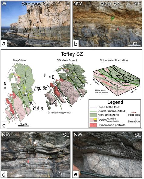 Shear zones in the Middle Unit. A: The Skogsøy shear zone developed at... | Download Scientific ...