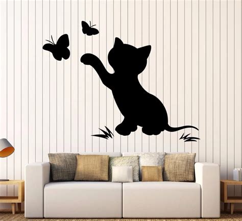 Aliexpress.com : Buy Cat Kitten Butterflies Silhouette Art Sticker ...