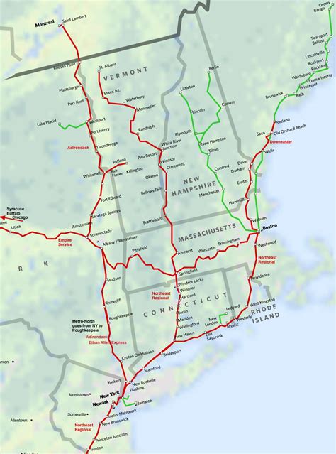 North East - New England Amtrak Route Map