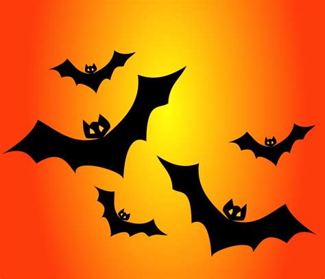 Bats On Orange - Free Halloween Vector Clipart Illustration