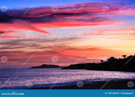 Sunset on Isla Plana Beach in Cartagena, Murcia Stock Image - Image of weather, tide: 160106435