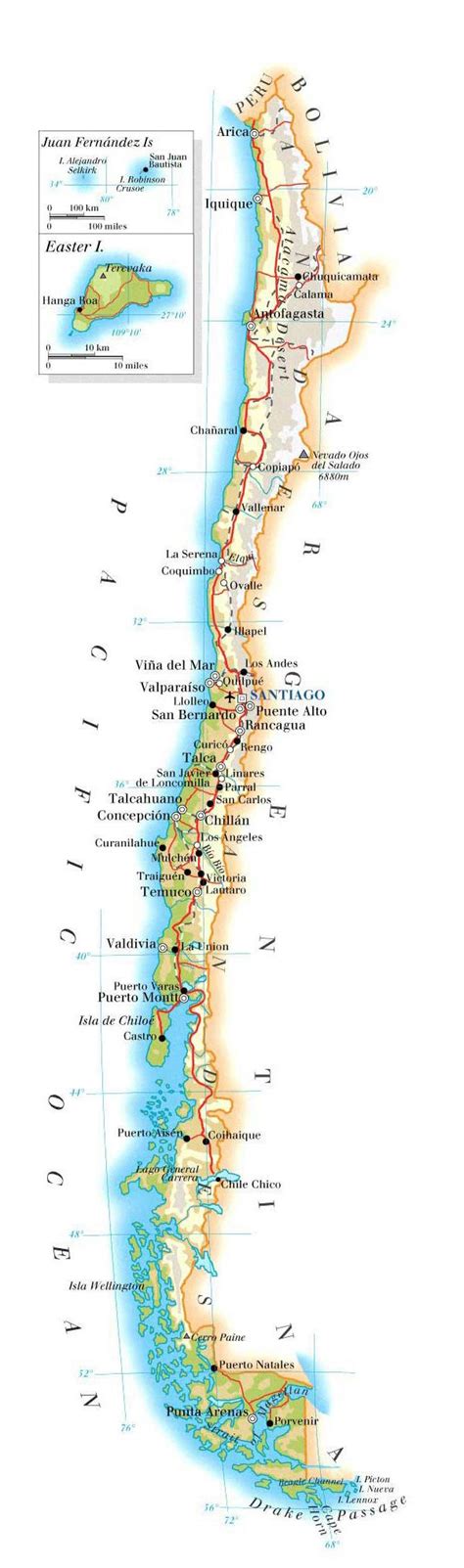 Chile national parks map - Map of Chile national parks (South America - Americas)