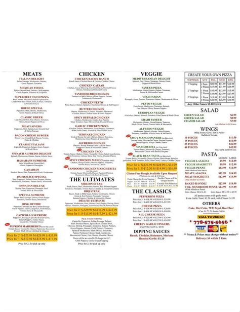 Menu at Home Slice Pizza pizzeria, Surrey