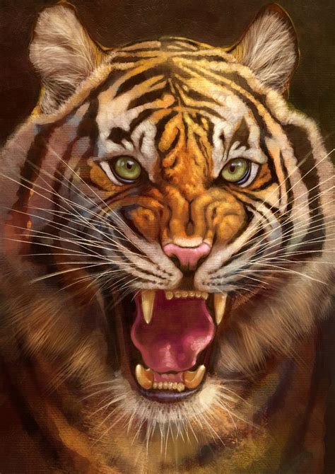 Tiger 02, Roaring Tiger. Painting by Toh Eng Chai | Saatchi Art