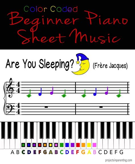 Are You Sleeping frère Jacques Color Coded Beginner Piano - Etsy Canada