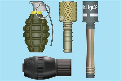 various types of grenades. 3d grenade vector. realistic grenades 14049891 Vector Art at Vecteezy