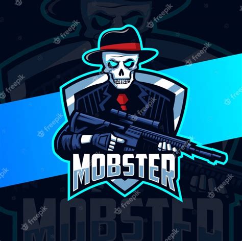 Premium Vector | Skull mobster with gun mascot esport logo design