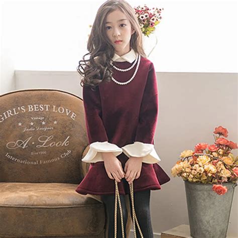 Girls long sleeve velvet dresses autumn winter size 3 4 5 6 7 8 9 10 11 years children's ...