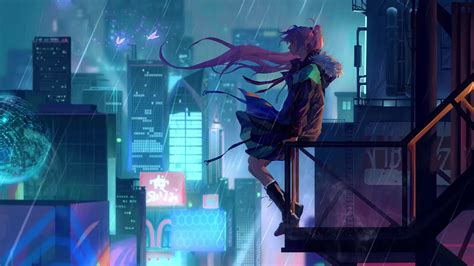 Anime Girl Lonely Night City Live Wallpaper - WallpaperWaifu