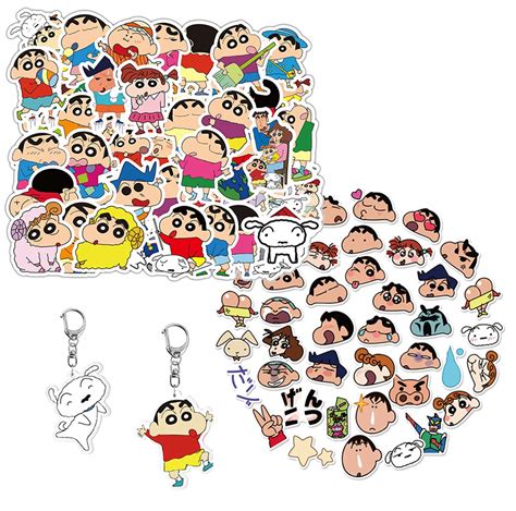 Kilmila Crayon Shin-chan Stickers 90 Pcs(with 2 Pack Crayon Shin-Chan Keychain ) Gifts Anime ...