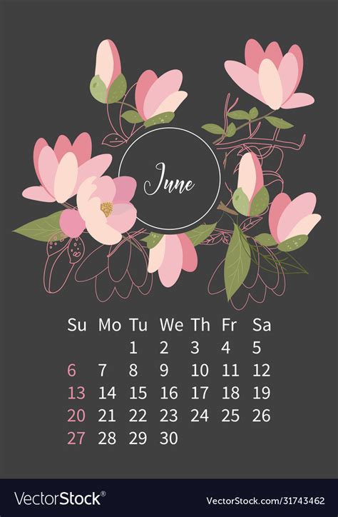 Flower calendar 2021 with bouquets flowers Vector Image