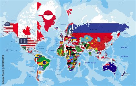 Political world map with country flags. Stock Vector | Adobe Stock