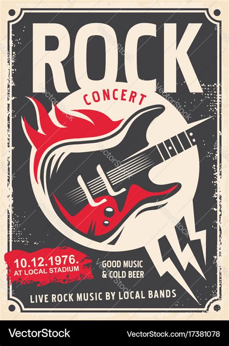 Rock music retro poster design Royalty Free Vector Image