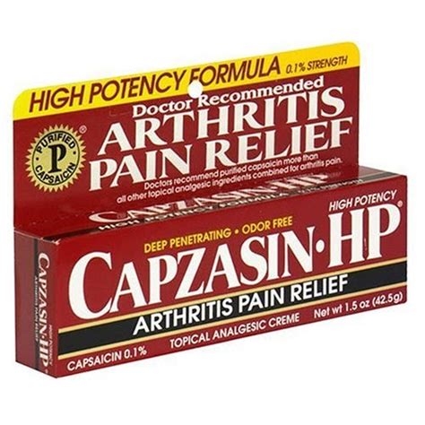 capsaicin 0 075: Capzasin-HP Arthritis Relief Topical Analgesic Cream, .1-Percent Capsaicin, 1.5 ...