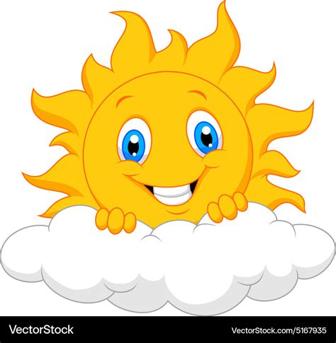 Happy sun behind the cloud Royalty Free Vector Image