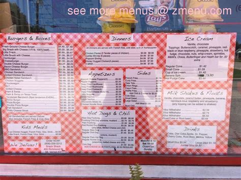 Menu at Snack Shack restaurant, Mount Vernon