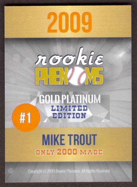 Mike TROUT Rookie Card 2009 Phenoms Millville High School NJ | Etsy