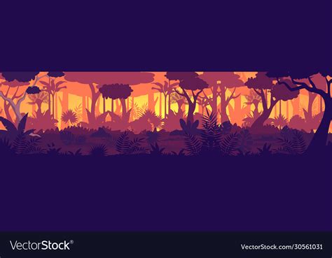 Tropical jungle sunset silhouette panorama Vector Image