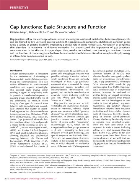 (PDF) Gap Junctions: Basic Structure and Function