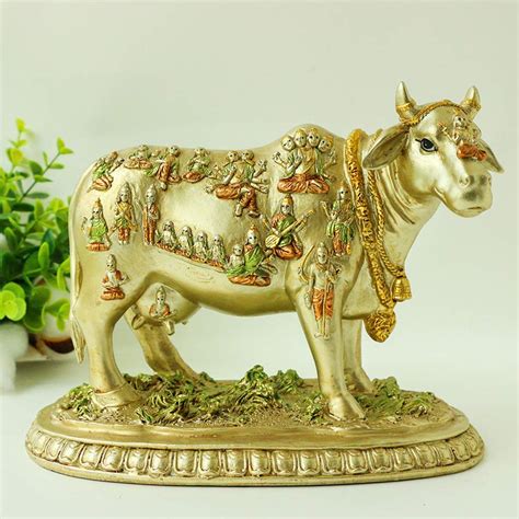 Buy Hindu God Nandi Statue - Hinduism Sacred Cow Figurine for Home Puja Sculpture - Indian ...