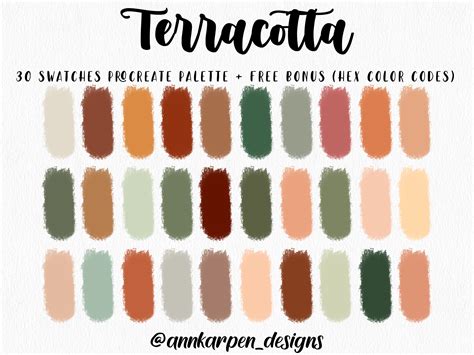 Terracotta Procreate Palette, 30 HEX Color Codes, Instant Digital Download, iPad Pro ...