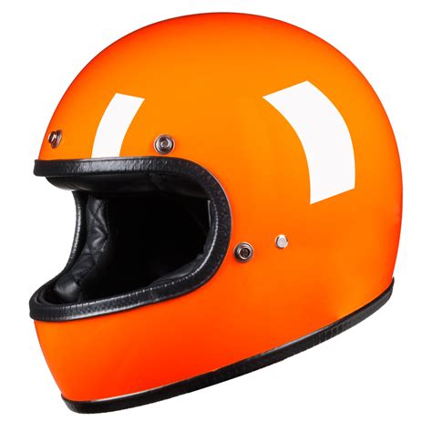 Full Face Retro Motorcycle Helmet - Cafe Racer - Gloss Orange