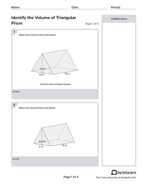 Volume Triangular Prism Worksheet