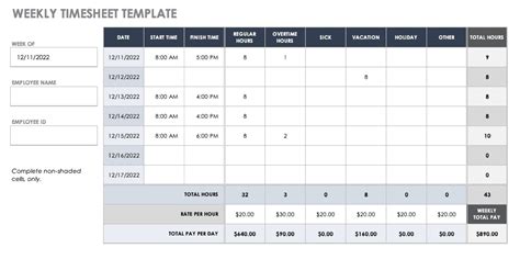 Weekly Timesheet Spreadsheet ~ Excel Templates