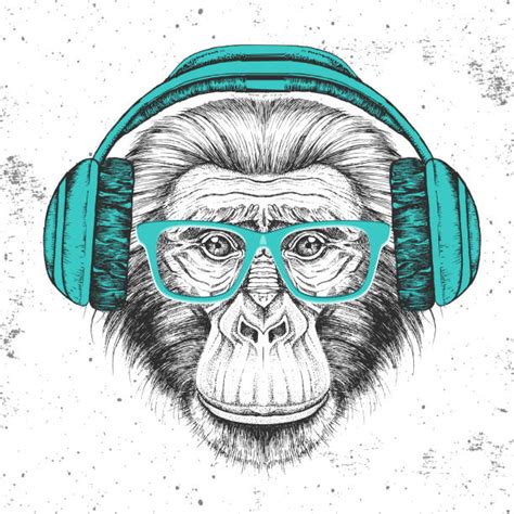 Monkey With Headphones Illustrations, Royalty-Free Vector Graphics ...