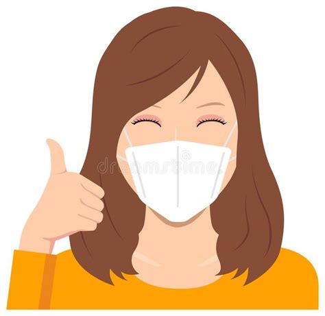 Young woman wearing a mask vector illustration upper body. / thumb up ...