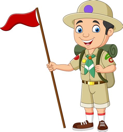 Cartoon boy scout holding red flag 5162535 Vector Art at Vecteezy