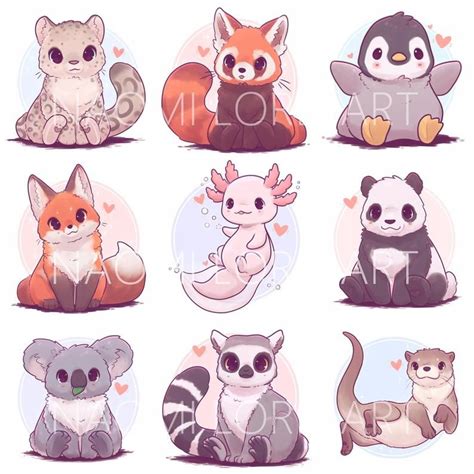 Kawaii Animal Stickers and/or Prints 6x6 or 8x8 | Etsy | Cute animal ...