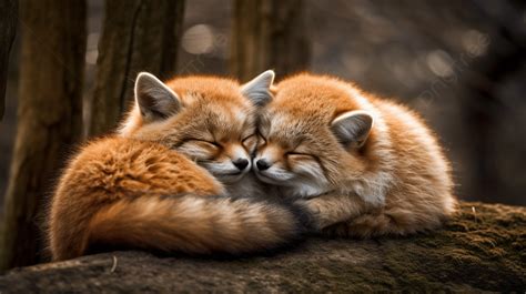 Cute Baby Red Foxes Sleeping