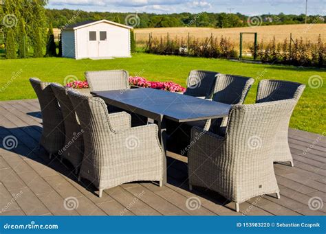 Elegant Home Terrace with Garden Furniture Stock Photo - Image of elegance, outside: 153983220