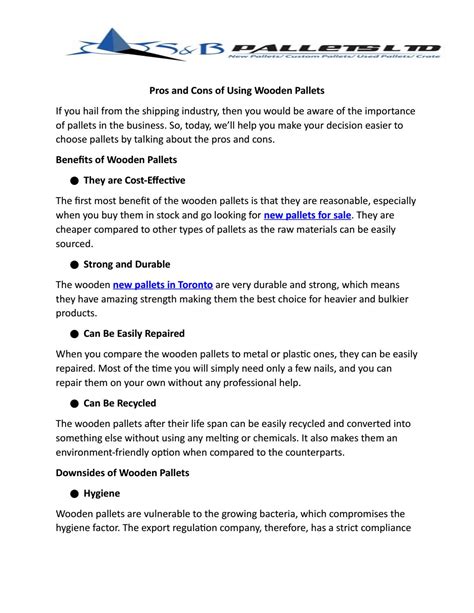 Pros and Cons of Using Wooden Pallets by SandBPallets - Issuu