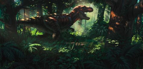 Hình nền Tyrannosaurus, Khủng long, Jungle, Rừng, Nghệ thuật HD: Màn hình rộng: Độ nét cao: Toàn ...