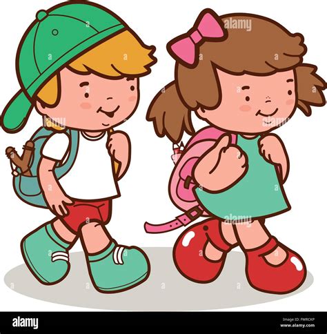 Back school cartoon kids walking hi-res stock photography and images ...