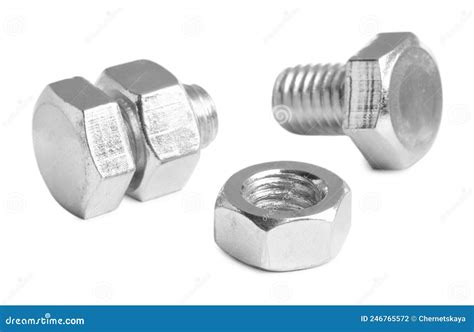 Metal Bolts with Hex Nuts on White Background Stock Photo - Image of craft, stainless: 246765572