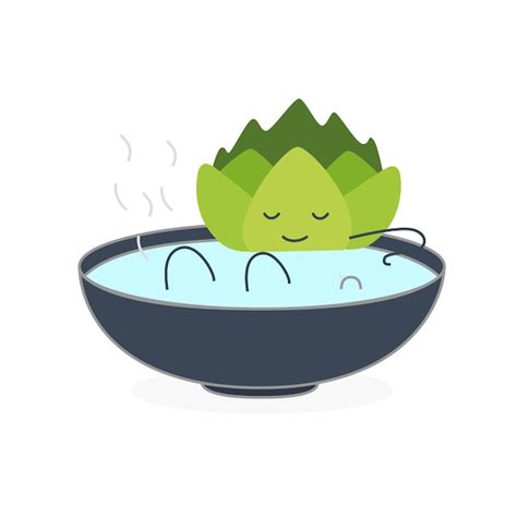 Premium Vector | A cartoon drawing of a cabbage in a bowl of soup.