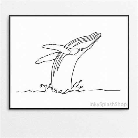 Whale art printable Humpback whale breaching Single line drawing Minimal Home wall decor Linear ...