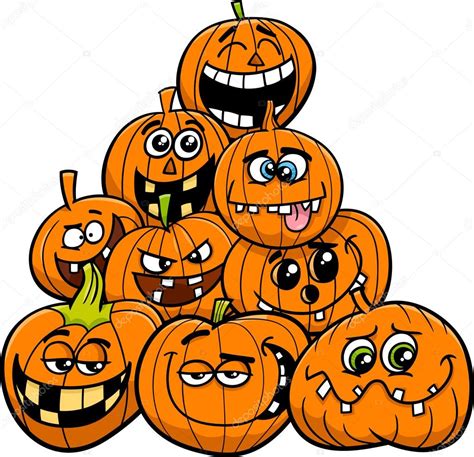 Cartoon halloween pumpkins group Stock Illustration by ©izakowski ...